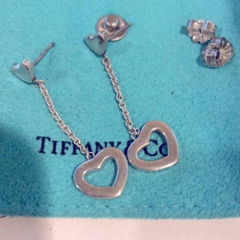 Tiffany & Co by Elsa Peretti dangle post Open Heart Earrings Authentic retired